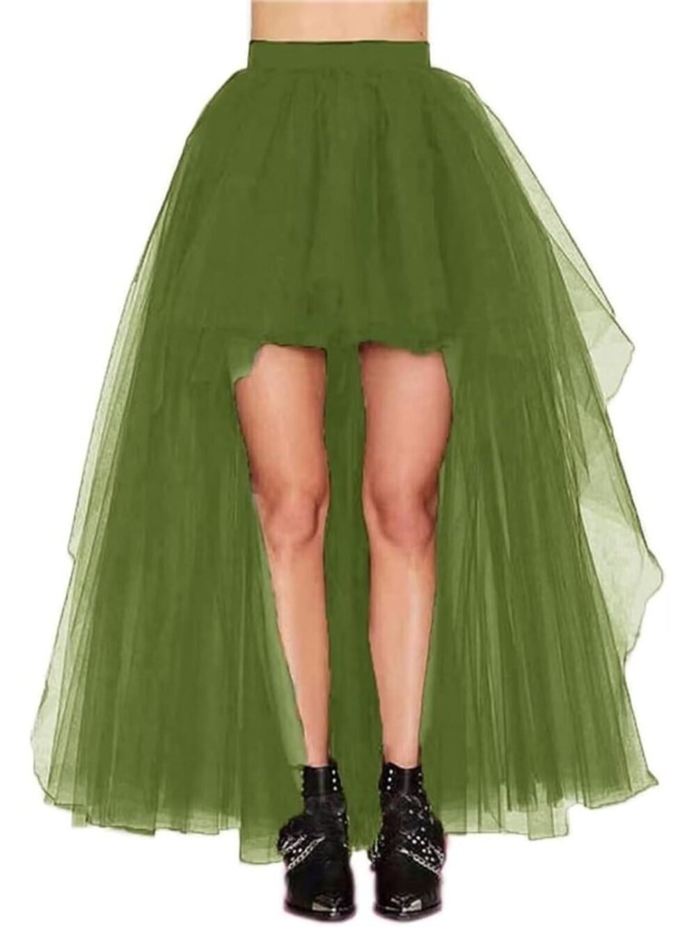 Women's Army Green Hi-Lo Long Tutu Tulle Bustle Elastic Imported Waist Skirt